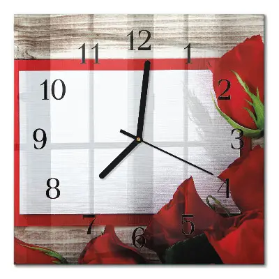 Quadratische wanduhr Rosen