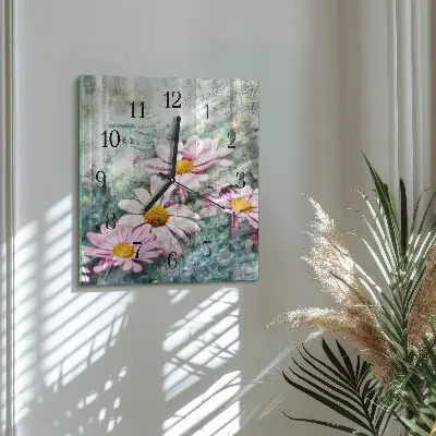 Wanduhr mit motiv quadratisch Blumen