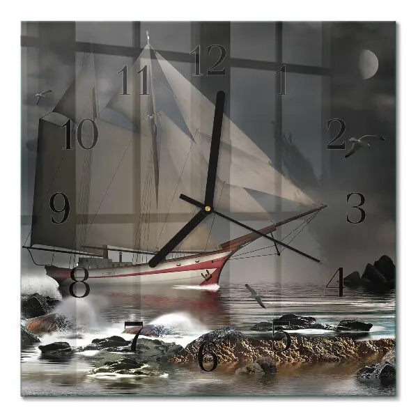 Quadratische wanduhr Segelboot