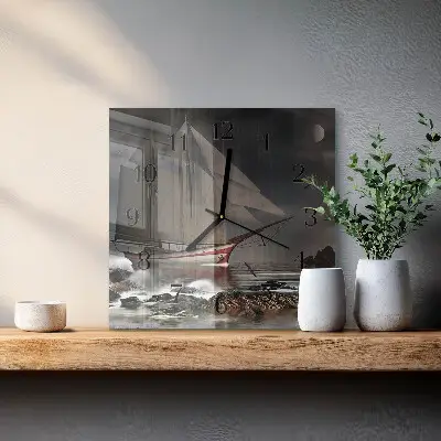 Quadratische wanduhr Segelboot