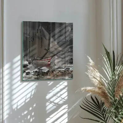Quadratische wanduhr Segelboot