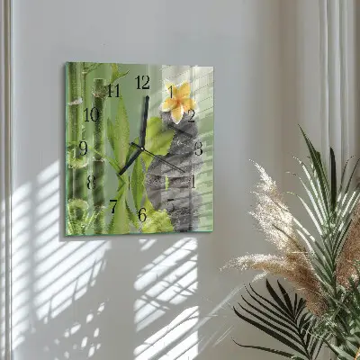 Quadratische wanduhr Bambussteine