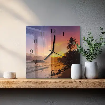Glasuhr quadratisch Sonnenuntergang
