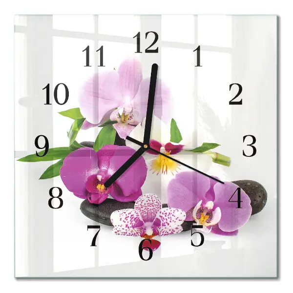 Glasuhr quadratisch Orchidee