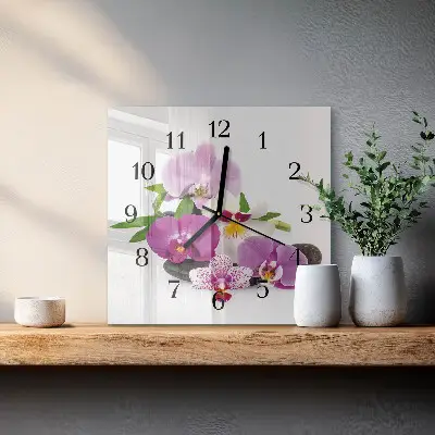Glasuhr quadratisch Orchidee