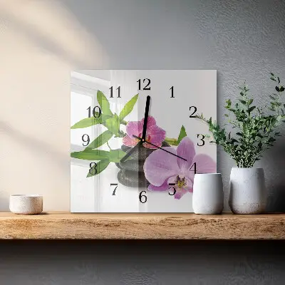 Quadratische wanduhr Orchidee
