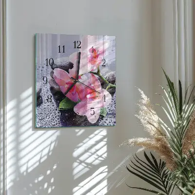 Glasuhr quadratisch Orchidee
