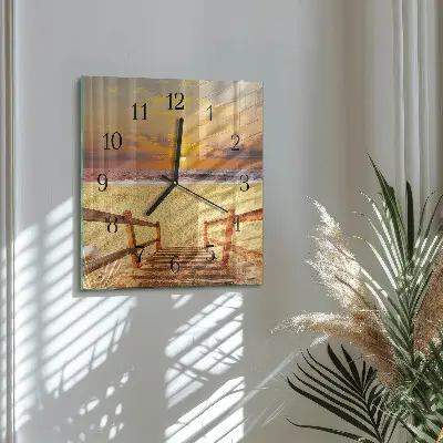 Quadratische wanduhr modern Brücke am Strand