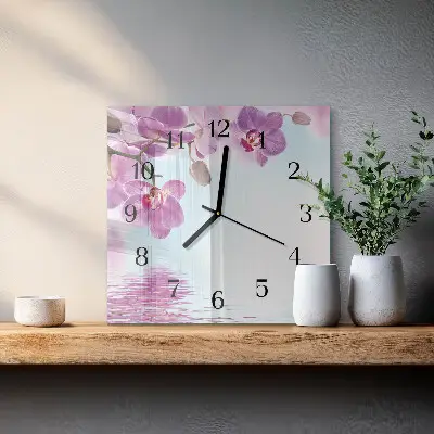 Quadratische wanduhr Orchidee