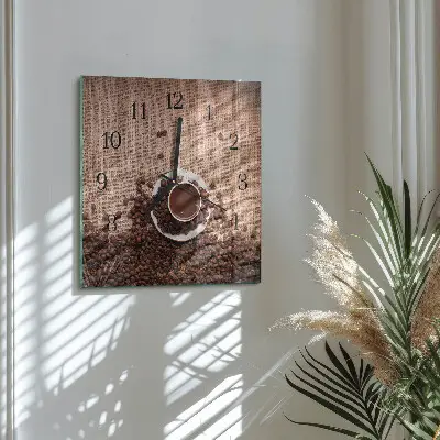 Quadratische wanduhr Kaffeebohnen