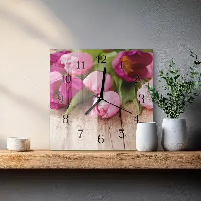 Glasuhr quadratisch Tulpen