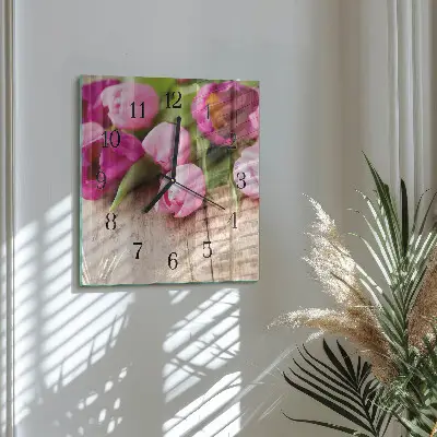 Glasuhr quadratisch Tulpen