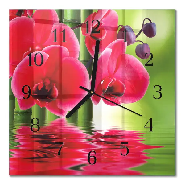 Quadratische wanduhr Orchidee