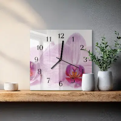Glasuhr quadratisch Orchidee