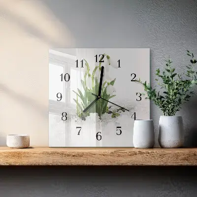 Wanduhr mit motiv quadratisch Schneeglöckchen