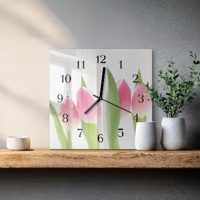 Glasuhr quadratisch Tulpen