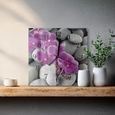 Wanduhr mit motiv quadratisch Steine ​​und Orchideen