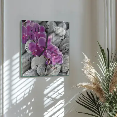 Wanduhr mit motiv quadratisch Steine ​​und Orchideen