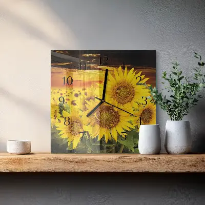 Glasuhr quadratisch Sonnenblumen