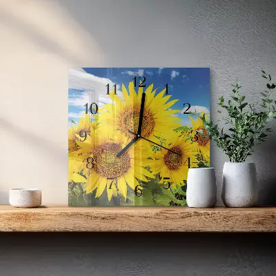 Quadratische wanduhr Sonnenblumen