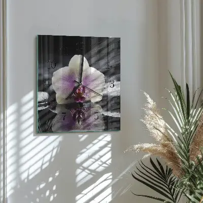 Moderne wanduhr quadratisch Orchidee