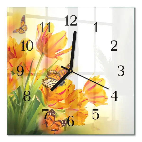 Quadratische wanduhr modern Tulpen