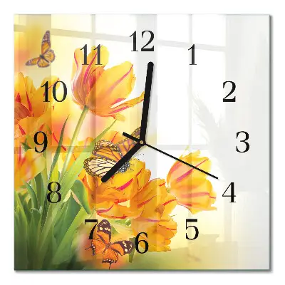 Quadratische wanduhr modern Tulpen