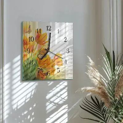 Quadratische wanduhr modern Tulpen