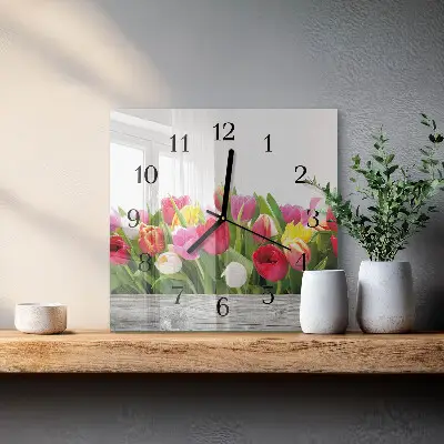 Quadratische wanduhr Tulpen