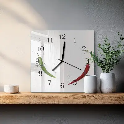 Moderne wanduhr quadratisch Chilischoten