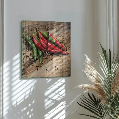 Glasuhr quadratisch Chilischoten