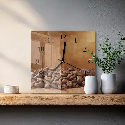 Quadratische wanduhr Kaffeebohnen