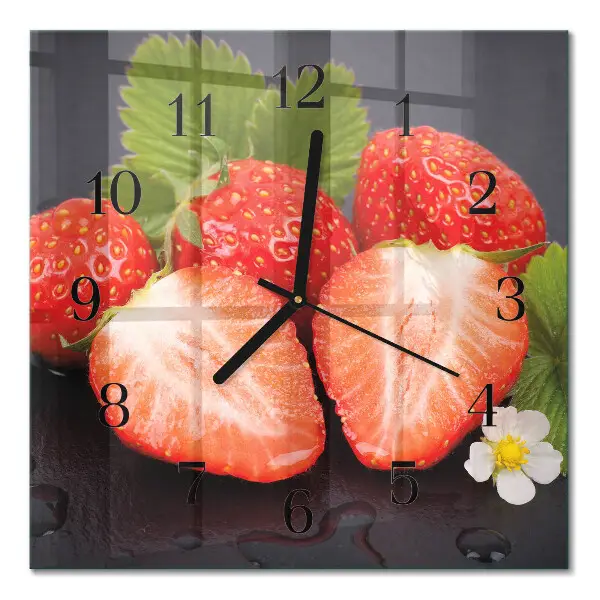 Quadratische wanduhr modern Erdbeeren