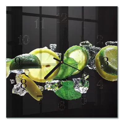 Quadratische wanduhr Zitrone und Limette