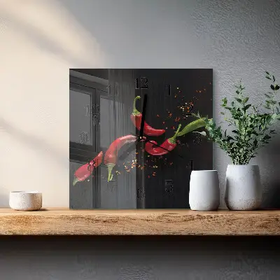 Quadratische wanduhr Chilischoten