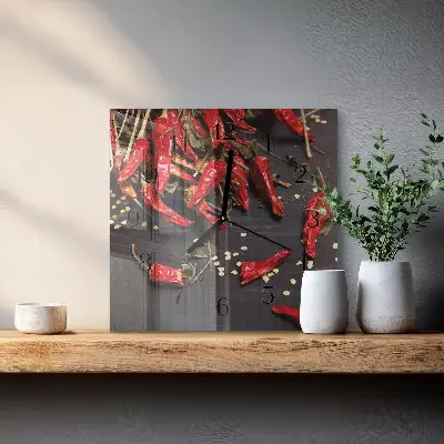 Quadratische wanduhr Chilischoten