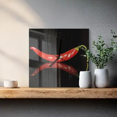 Quadratische wanduhr modern Chilischoten