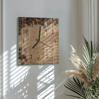 Quadratische wanduhr Kaffeebohnen