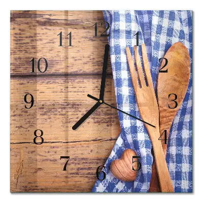 Wanduhr mit motiv quadratisch Holz und Besteck