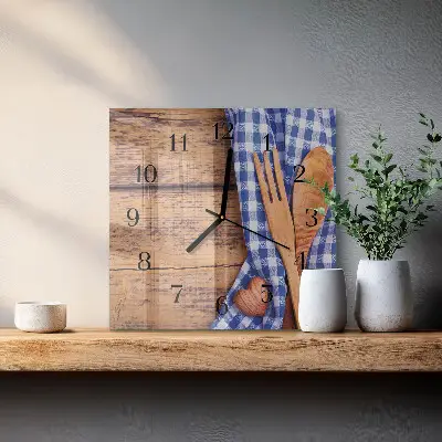 Wanduhr mit motiv quadratisch Holz und Besteck