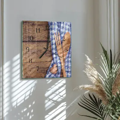 Wanduhr mit motiv quadratisch Holz und Besteck