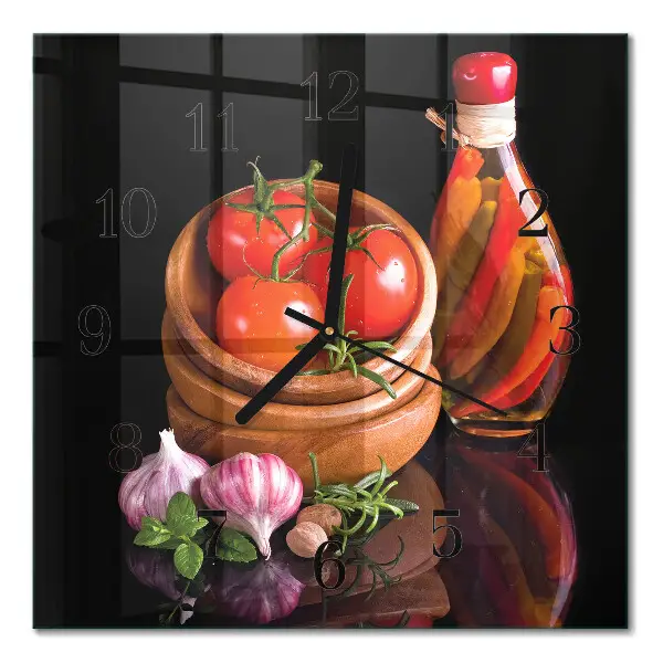 Quadratische wanduhr Tomaten und Knoblauch