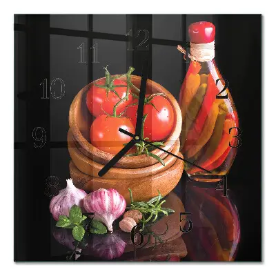 Quadratische wanduhr Tomaten und Knoblauch
