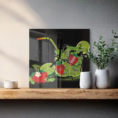 Moderne wanduhr quadratisch Erdbeere und Limette