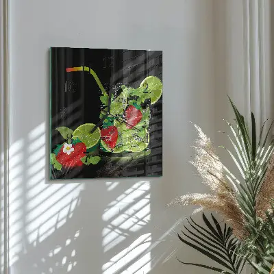 Moderne wanduhr quadratisch Erdbeere und Limette