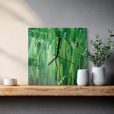 Quadratische wanduhr Grünes Gras