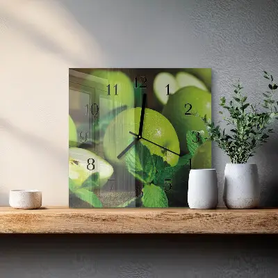 Quadratische wanduhr modern Grüne Äpfel