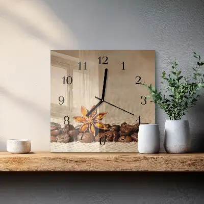 Quadratische wanduhr Kaffeebohnen