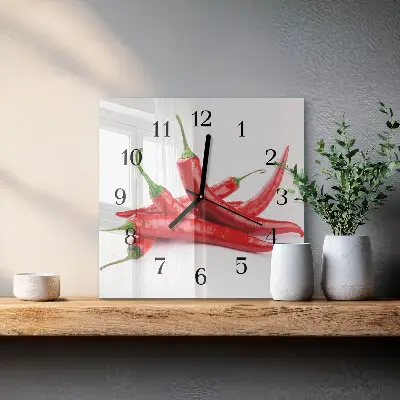 Moderne wanduhr quadratisch Chilischoten