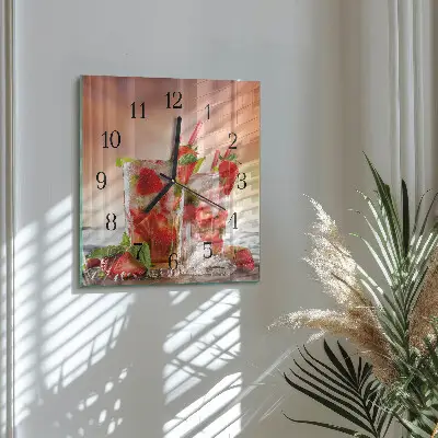 Quadratische wanduhr Erdbeeren